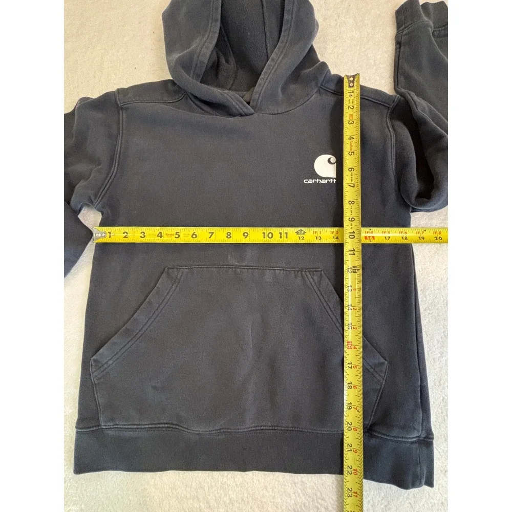 Carhartt Kids Black Logo Graphic Hoodie Sweatshirt Boys Large 14-16 Fleece - Picture 4 of 5